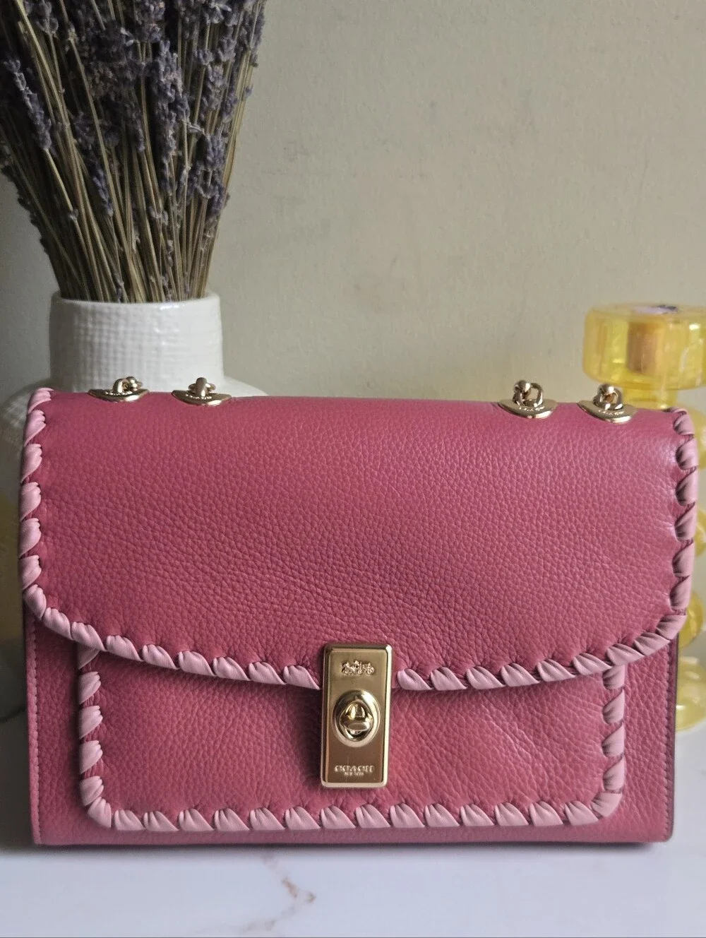 Like New Coach Lane Pink Whipstitch Leather Shoulder Bag